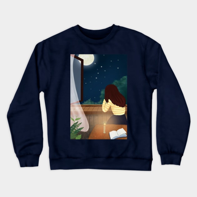 Night Room Girl Crewneck Sweatshirt by MariaStore